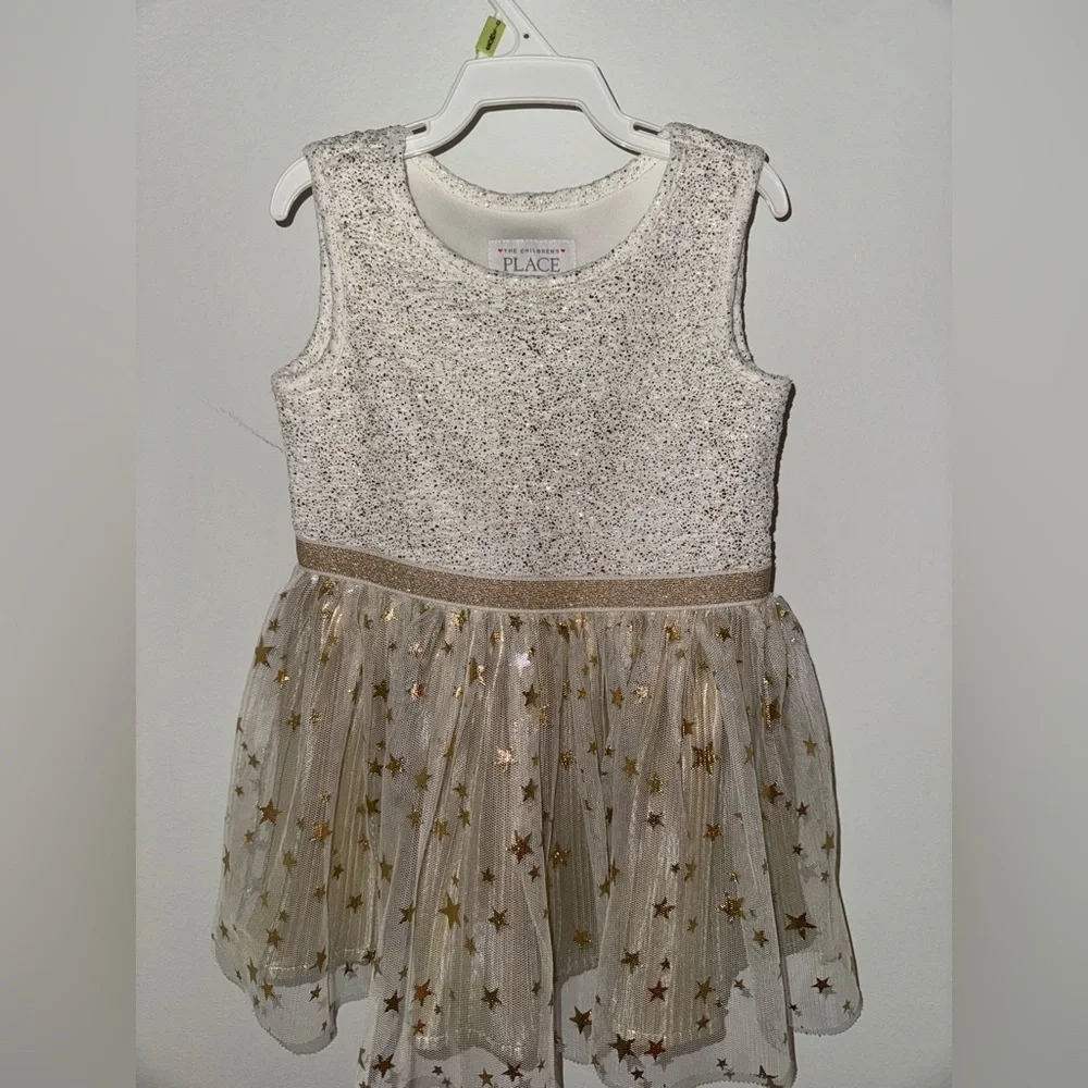 The Children's Place Glittery White and Gold Dress